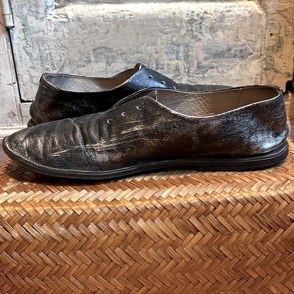 EUC Marsell Leather Distressed Laceless Metallic Oxfords, /40.5 EU, 10.5 US/ - Picture 3 of 8